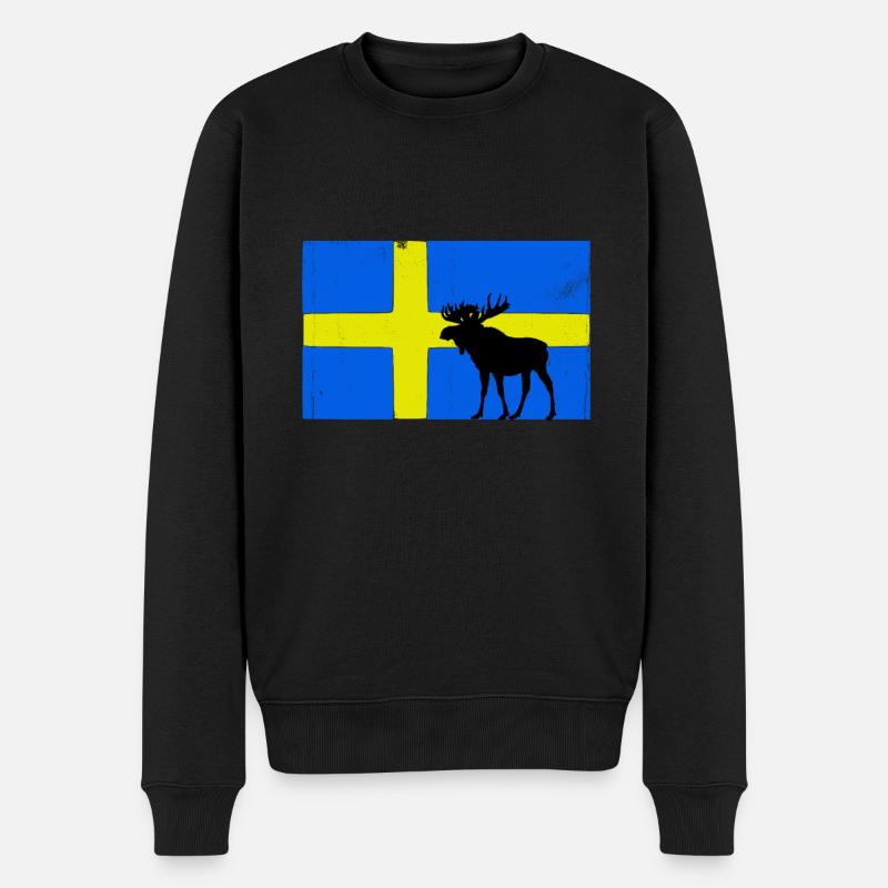 Elch Schweden Flagge - Männer Premium Bio Pullover - Schwarz