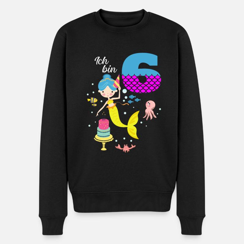 Ich bin 6 - Meerjungfrau 6. Geburtstag - Männer Premium Bio Pullover - Schwarz