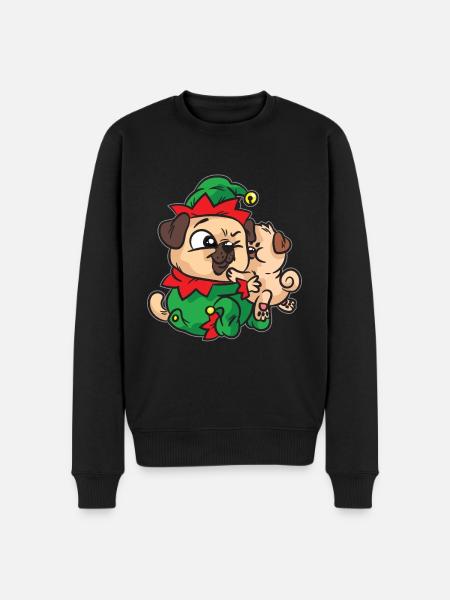 Elf Mops kuscheln Weihnachtskleid - Männer Premium Bio Pullover - Schwarz