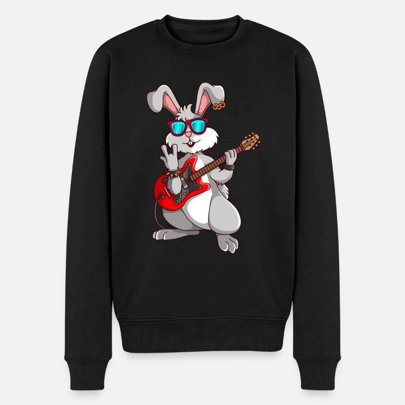 Hase Rockmusiker Ostern - Männer Premium Bio Pullover - Schwarz