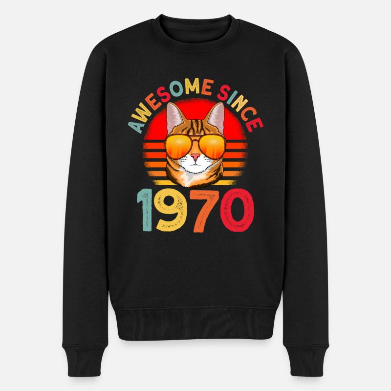 Awesome since 1970 Katze 52. Geburtstag Geschenk - Männer Premium Bio Pullover - Schwarz