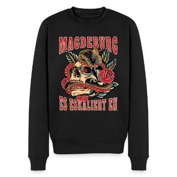 Magdeburg Frau Geschenk es eskaliert eh Frauen - Männer Premium Bio Pullover - Schwarz - Vorne - Nico (187cm)