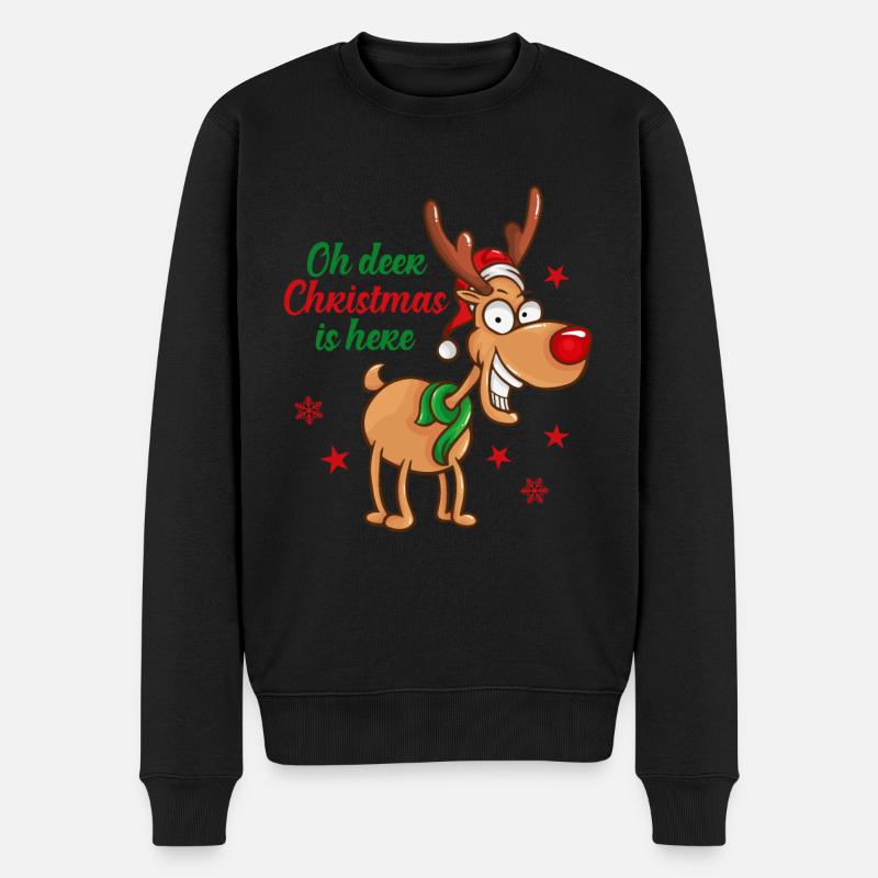 Weihnachten ist da Rentier Christmas is here - Männer Premium Bio Pullover - Schwarz