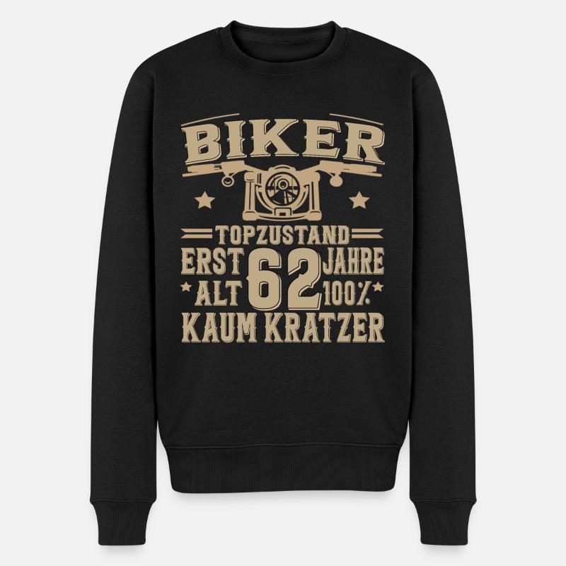62 Geburtstag Mann Biker 62 Jahre Motorrad - Männer Premium Bio Pullover - Schwarz