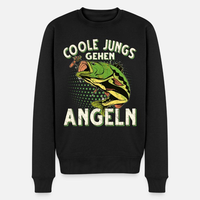 Coole Jungs Gehen Angeln Fischen Angler - Männer Premium Bio Pullover - Schwarz