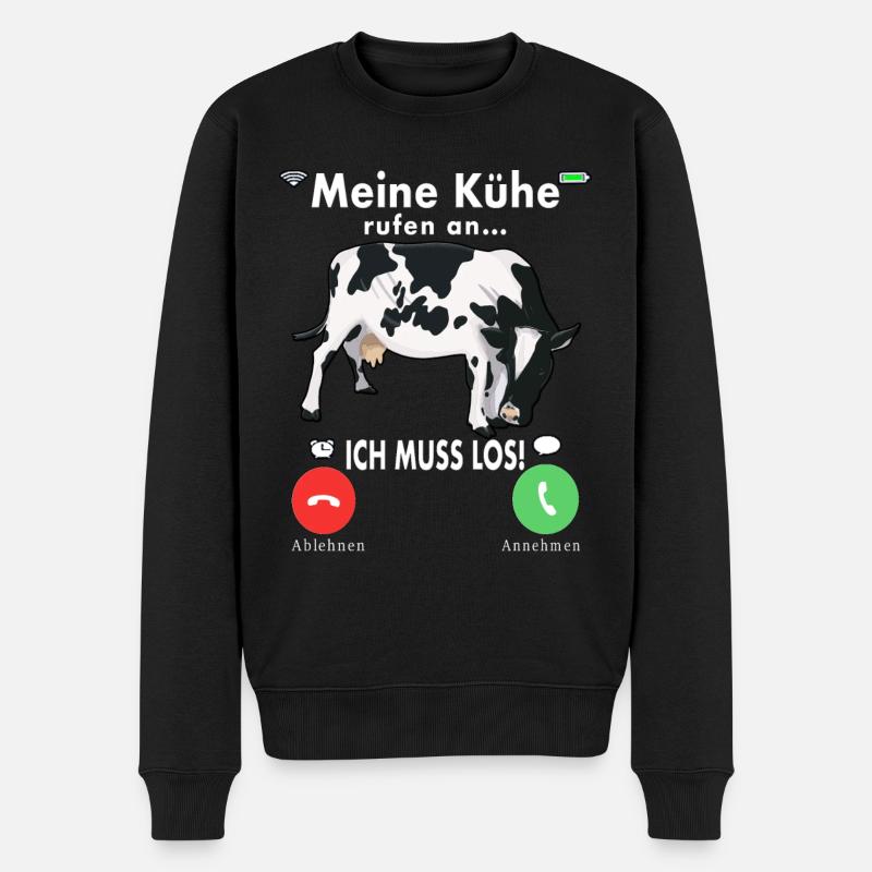 Meine Kühe rufen an Bauer Tier Landwirtschaft - Männer Premium Bio Pullover - Schwarz