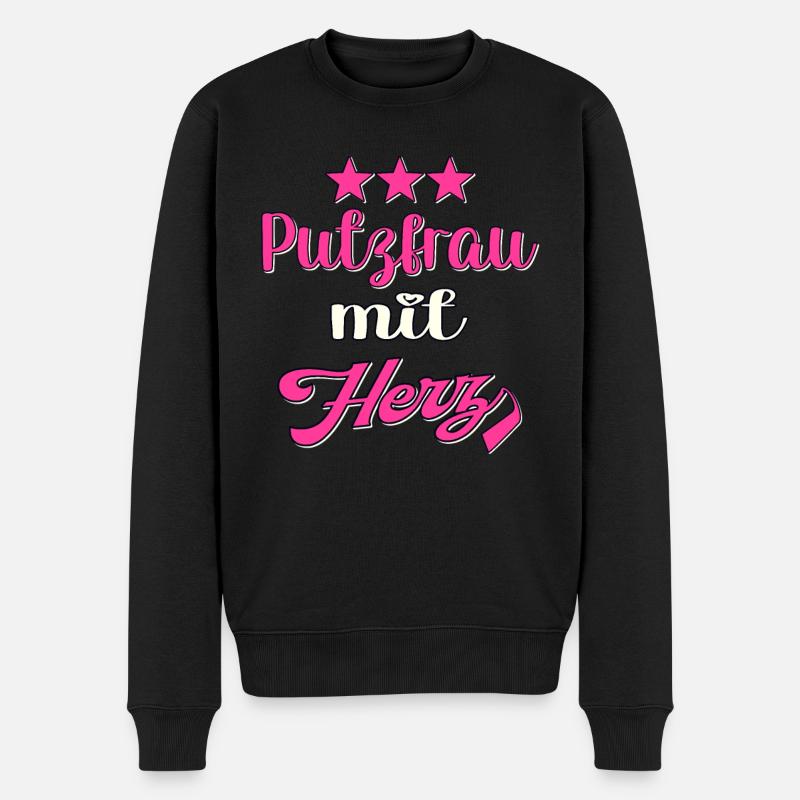 Putzfee Putzfrau mit Herz Putzen Reinigungskraft - Männer Premium Bio Pullover - Schwarz