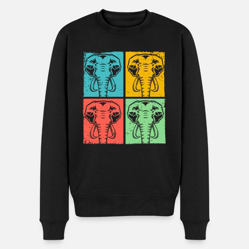 Éléphant Pop Art Animal - Pull Premium bio Homme - noir