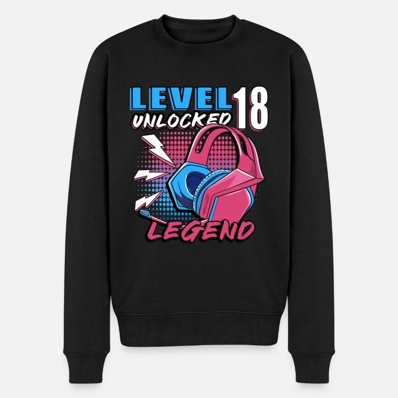 Volljährig 18. Geburtstag Level 18 Freigeschaltet - Männer Premium Bio Pullover - Schwarz