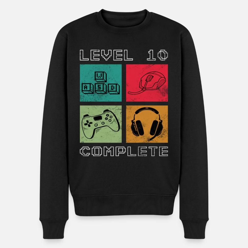 Level 10 Complete 10 Geburtstag 10 Jahre Gamer - Männer Premium Bio Pullover - Schwarz
