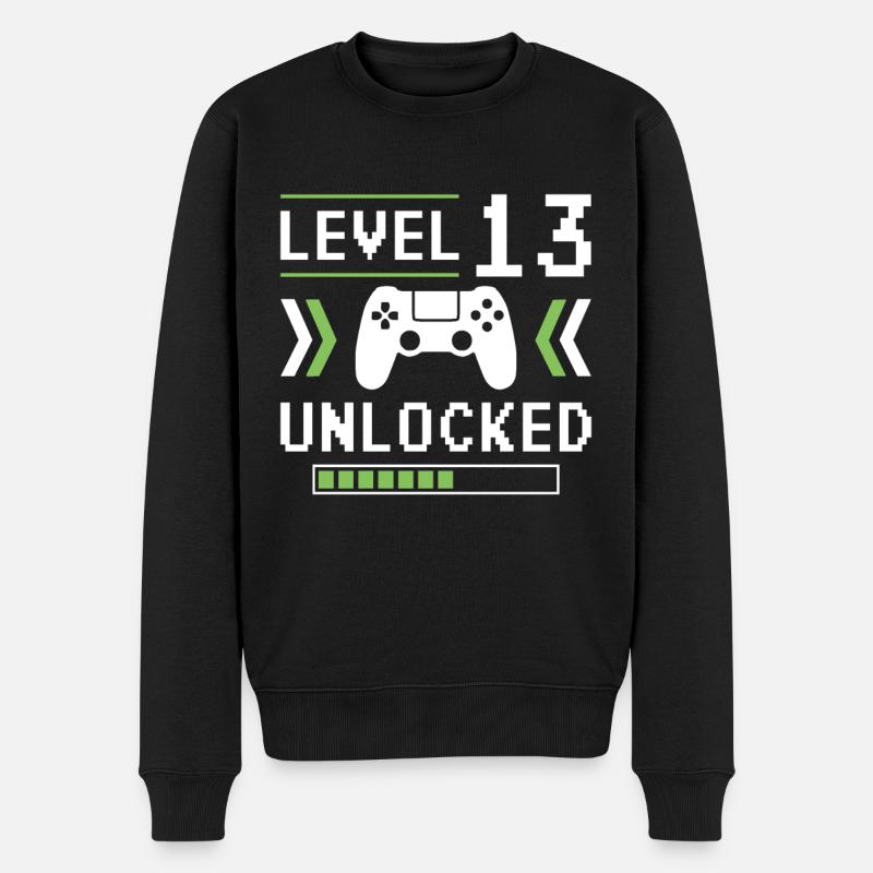 13.Geburtstag - 13 Jahre Gamer Level 13 unlocked - Männer Premium Bio Pullover - Schwarz