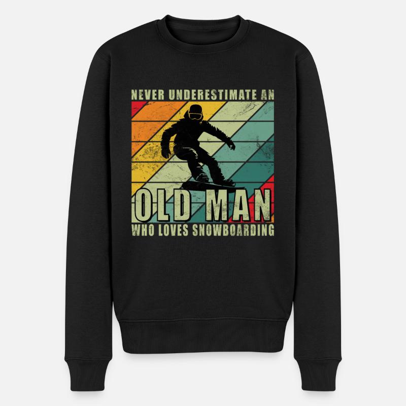 Never Understimate An Old Man With A Snowboard - Männer Premium Bio Pullover - Schwarz