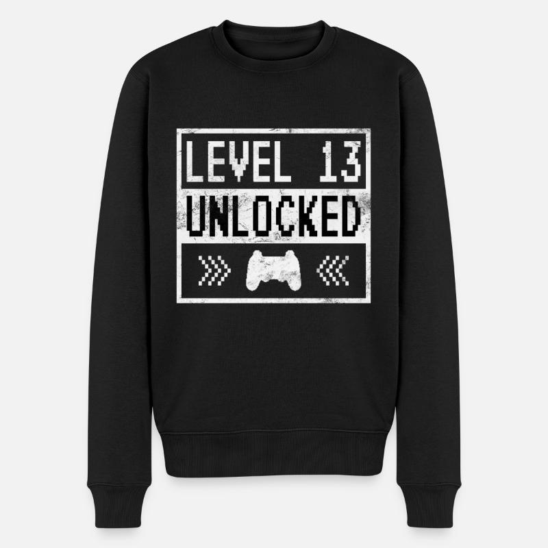 Level 13 unlocked 13. Geburtstag Gaming Geschenk - Männer Premium Bio Pullover - Schwarz