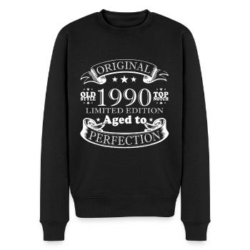 1990 - Jahrgang 1990 - Baujahr 1990 - Männer Premium Bio Pullover - Schwarz - Vorne - Nico (187cm)