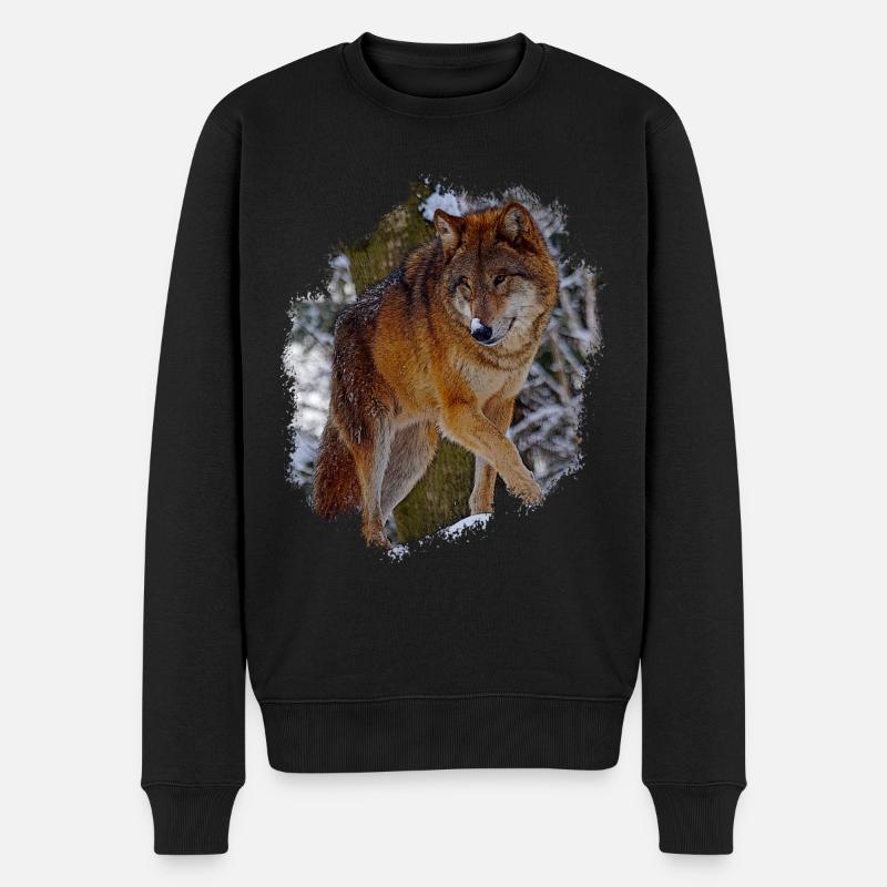 Wolf - Männer Premium Bio Pullover - Schwarz
