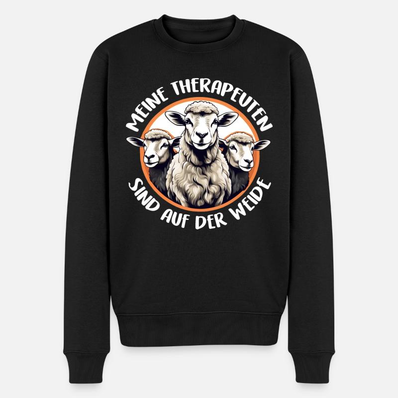 Schafe sind meine Therapeuten ich liebe Schafe - Männer Premium Bio Pullover - Schwarz