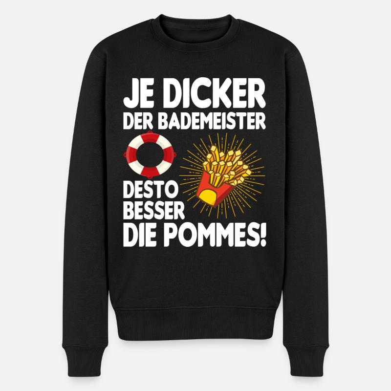 Bademeister Pommes Freibad Rettungsschwimmer - Männer Premium Bio Pullover - Schwarz
