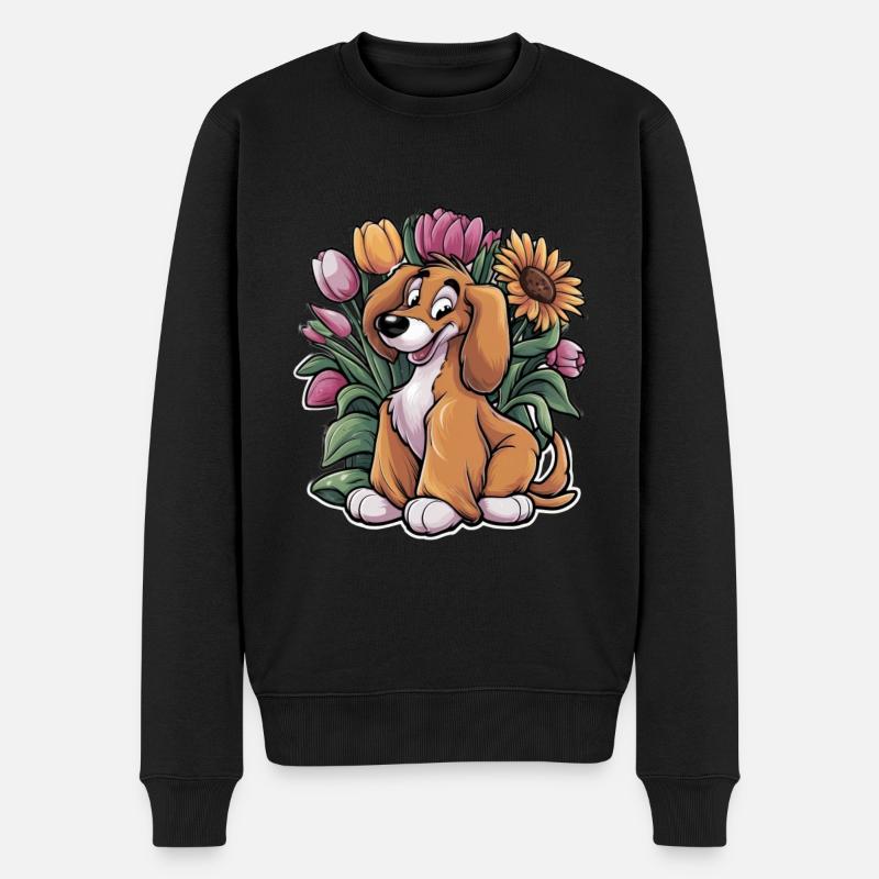 Afghanischer Windhund mit Tulpen und Sonnenblumen - Männer Premium Bio Pullover - Schwarz
