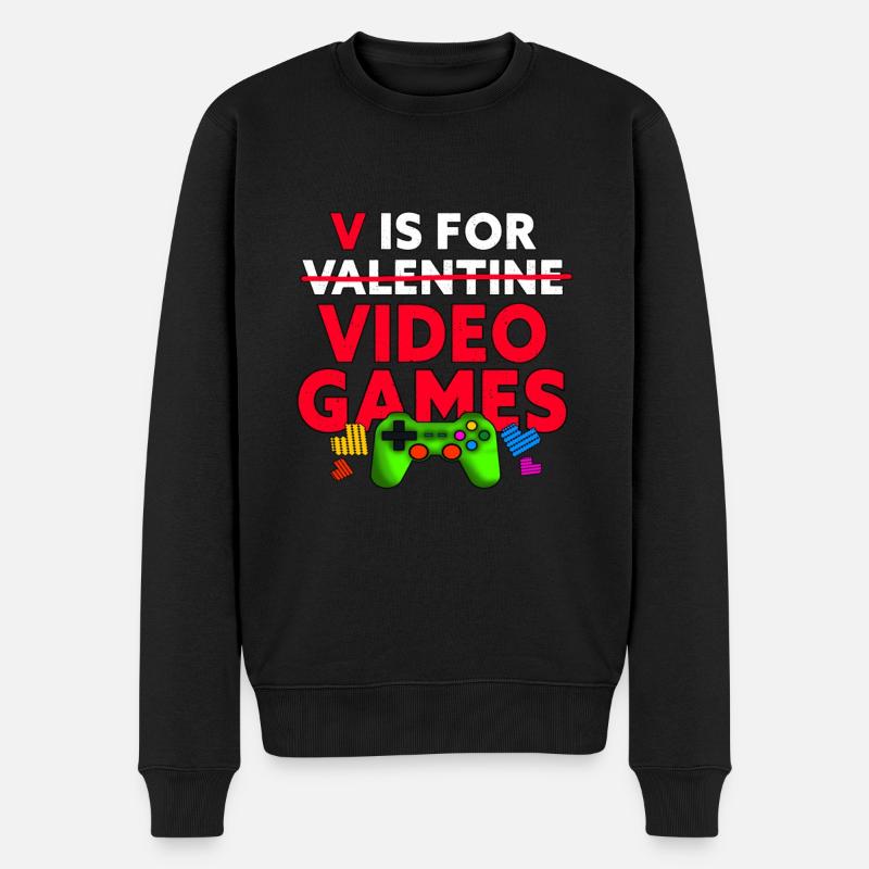 V est pour les jeux vidéo drôle de joueur de la Saint-Valentin - Pull Premium bio Homme - noir