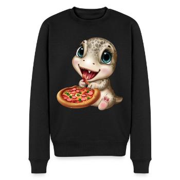 Dinosaurier lieben Pizza - Männer Premium Bio Pullover - Schwarz - Vorne - Nico (187cm)