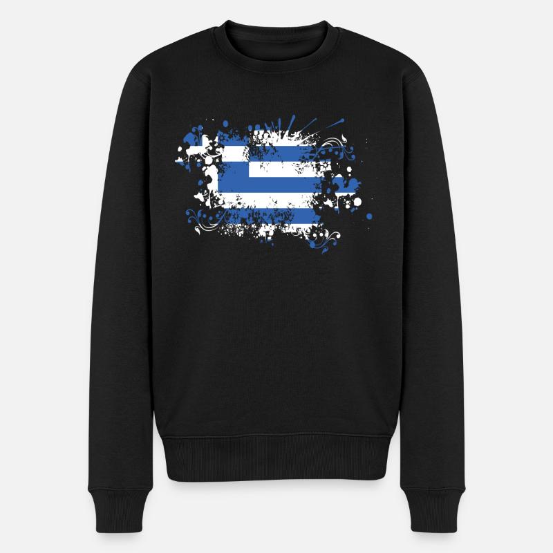 Griechenland Flagge Klecks Athen Kreta Kos Hellas - Männer Premium Bio Pullover - Schwarz