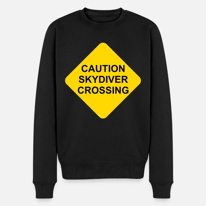 Schild Caution Skydiver Crossing - Männer Premium Bio Pullover - Schwarz