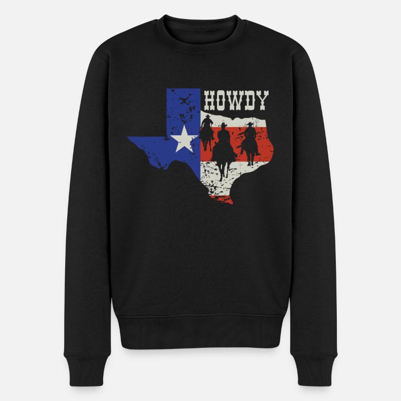 HOWDY Cowboy Texas - Männer Premium Bio Pullover - Schwarz
