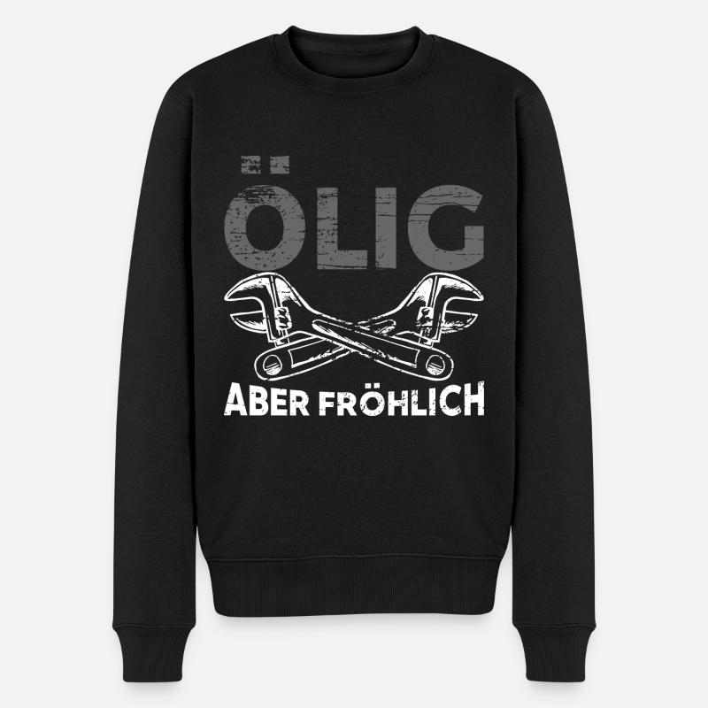 Ölig aber fröhlich Mechaniker Schlosser Schrauber - Männer Premium Bio Pullover - Schwarz