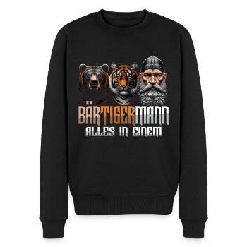 Bärtigermann Bär Tiger Mann Geschenk Bart Sprüche - Männer Premium Bio Pullover - Schwarz - Vorne - Nico (187cm)