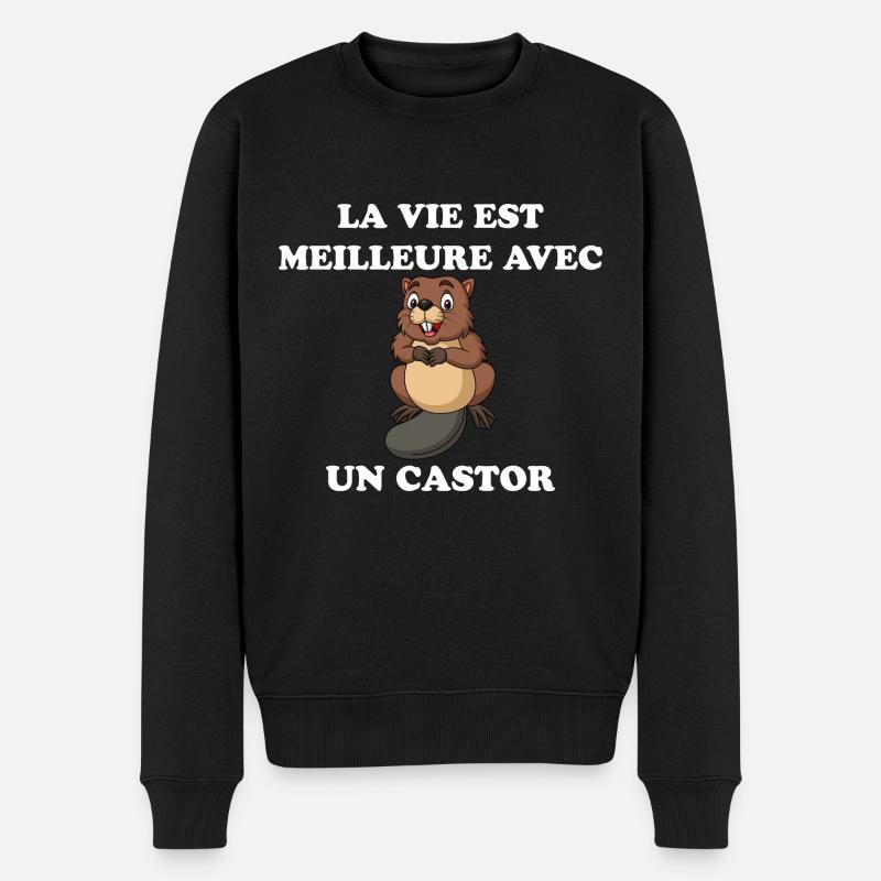 Humour Petit Castor - Pull Premium bio Homme - noir