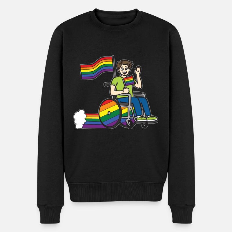 LGBTQ Rollstuhlunterstützung Rainbow Flag - Männer Premium Bio Pullover - Schwarz