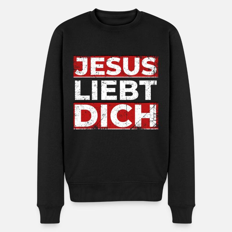 Jesus Christus liebt Dich Geschenkidee Christen - Männer Premium Bio Pullover - Schwarz