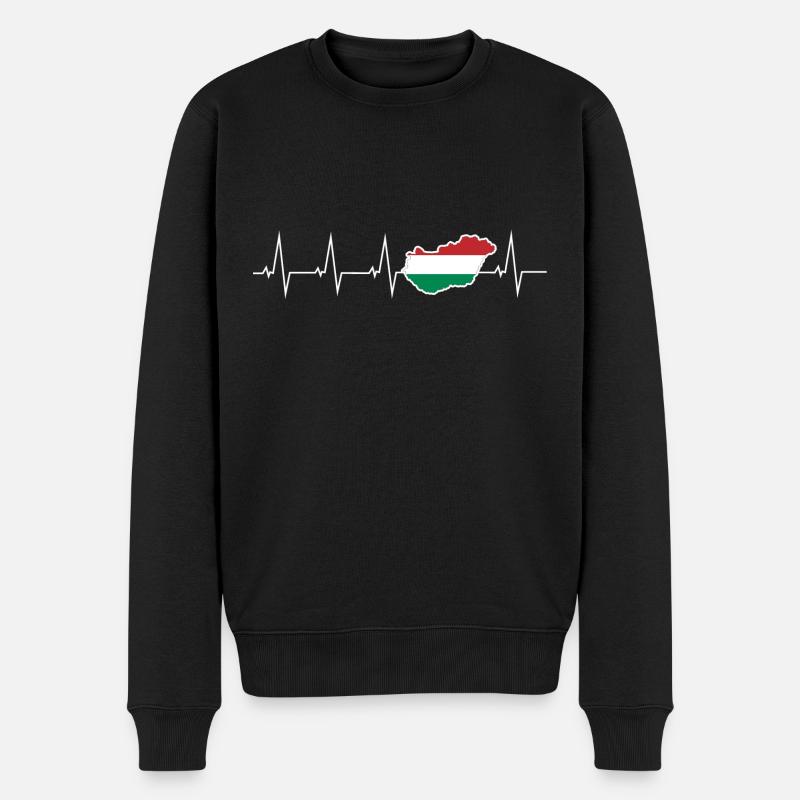 Ich liebe Ungarn - Herzschlag - Männer Premium Bio Pullover - Schwarz