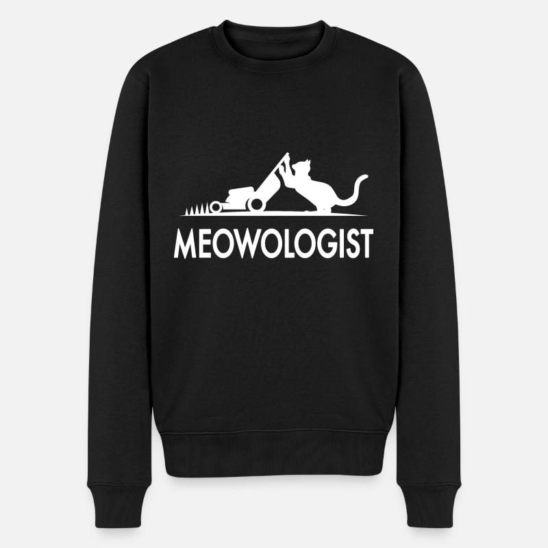 Meowologist Wortspiel Rasenmäher Katze Mäht - Männer Premium Bio Pullover - Schwarz