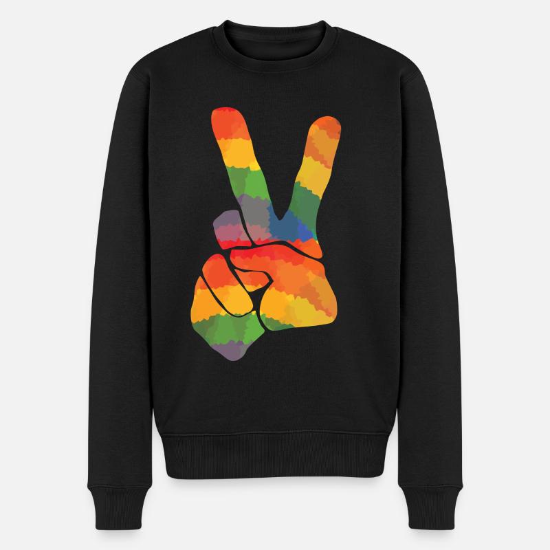 Farbiges Peace Zeichen - Männer Premium Bio Pullover - Schwarz