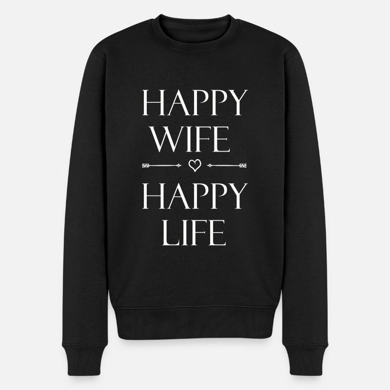 HAPPY WIFE HAPPY LIFE Design - Männer Premium Bio Pullover - Schwarz