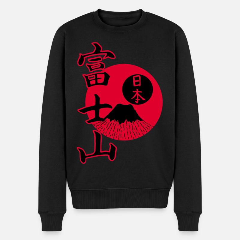 Schwarzer Berg Fuji und japanischer Kanji - Männer Premium Bio Pullover - Schwarz