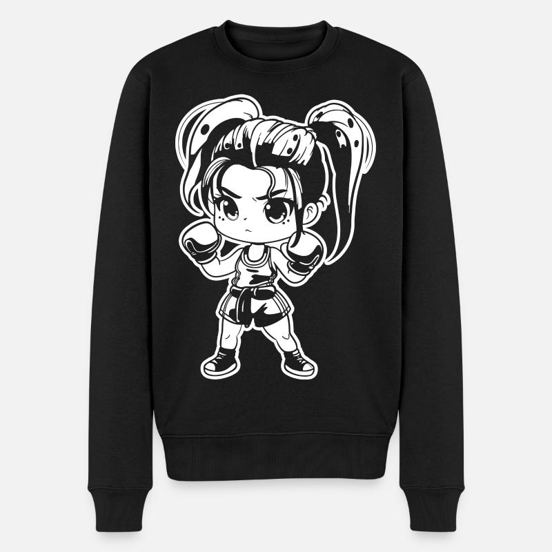 Kickboxerin Manga Stil - Männer Premium Bio Pullover - Schwarz