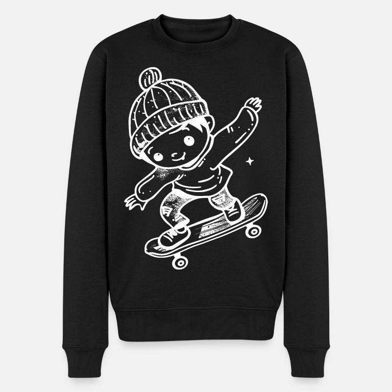 Skateboard Kind Comic - Männer Premium Bio Pullover - Schwarz