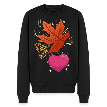 Je tombe amoureux - feuille d’érable qui tombe amoureuse - Pull Premium bio Homme - noir - Devant - Nico (187cm)