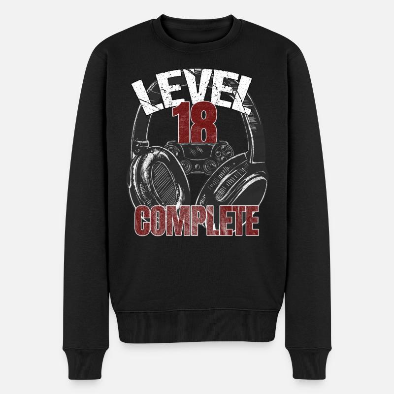 Level 18 Complete Gamer Geburtstagsdesign - Männer Premium Bio Pullover - Schwarz