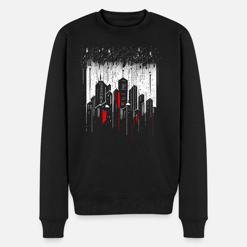 Gratte-ciel de métropole minimaliste sous la pluie - Pull Premium bio Homme - noir