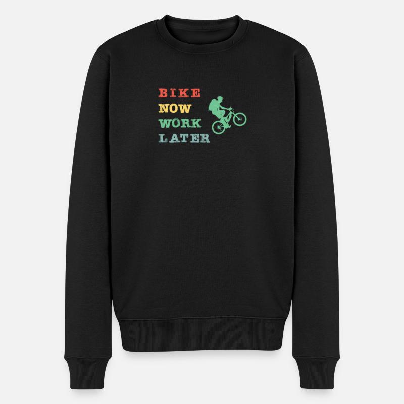 Bike now - work later - Männer Premium Bio Pullover - Schwarz