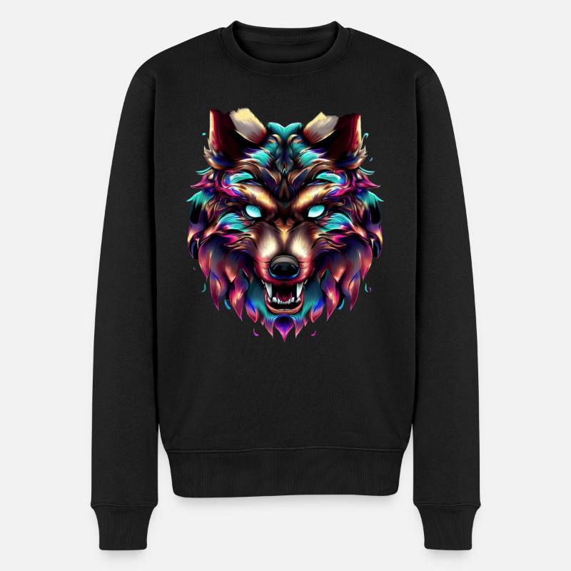 Wolf's Head Synthwave Wolf - Men's Premium Organic Jumper - black