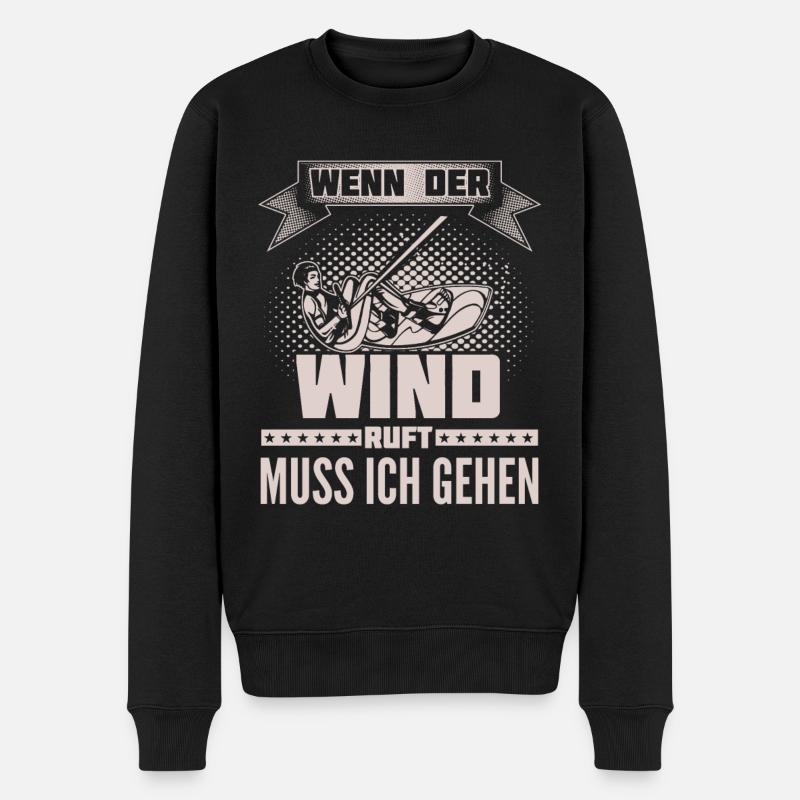 Kitesurfen - Wind ruft - Ich muss gehen - Männer Premium Bio Pullover - Schwarz