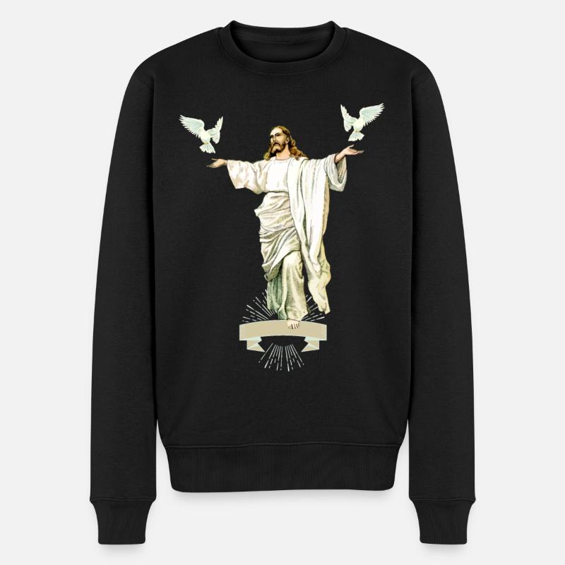 Jesus Christus mit Friedenstauben, Liebe-Hoffnung - Männer Premium Bio Pullover - Schwarz