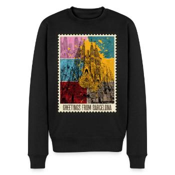 Barcelone Espagne Ville Skyline Timbre Coloré - Pull Premium bio Homme - noir - Devant - Nico (187cm)