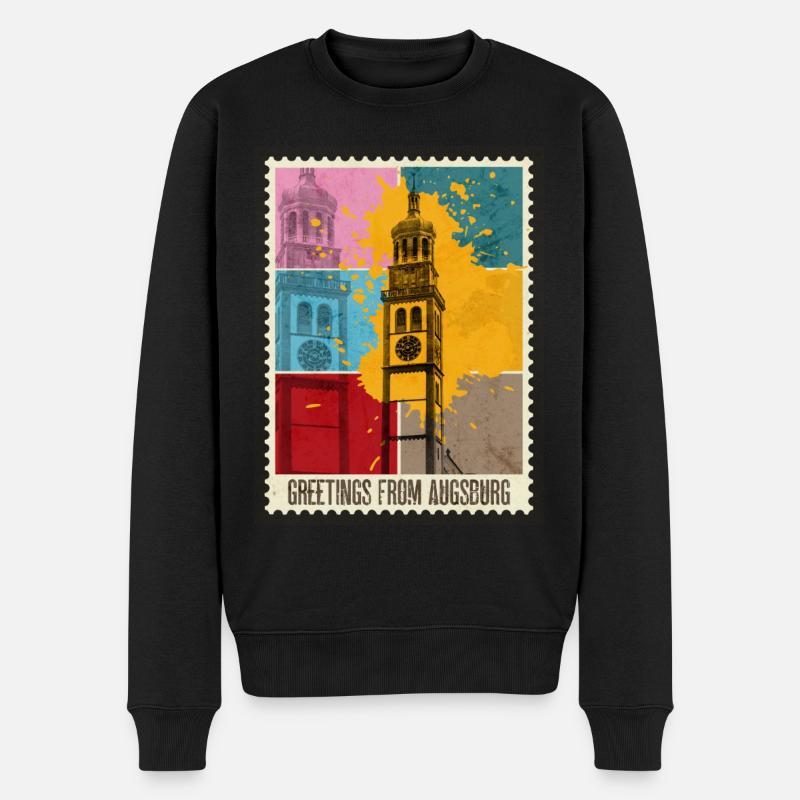 Augsburg Deutschland Stadt Skyline Briefmarke Bunt - Männer Premium Bio Pullover - Schwarz