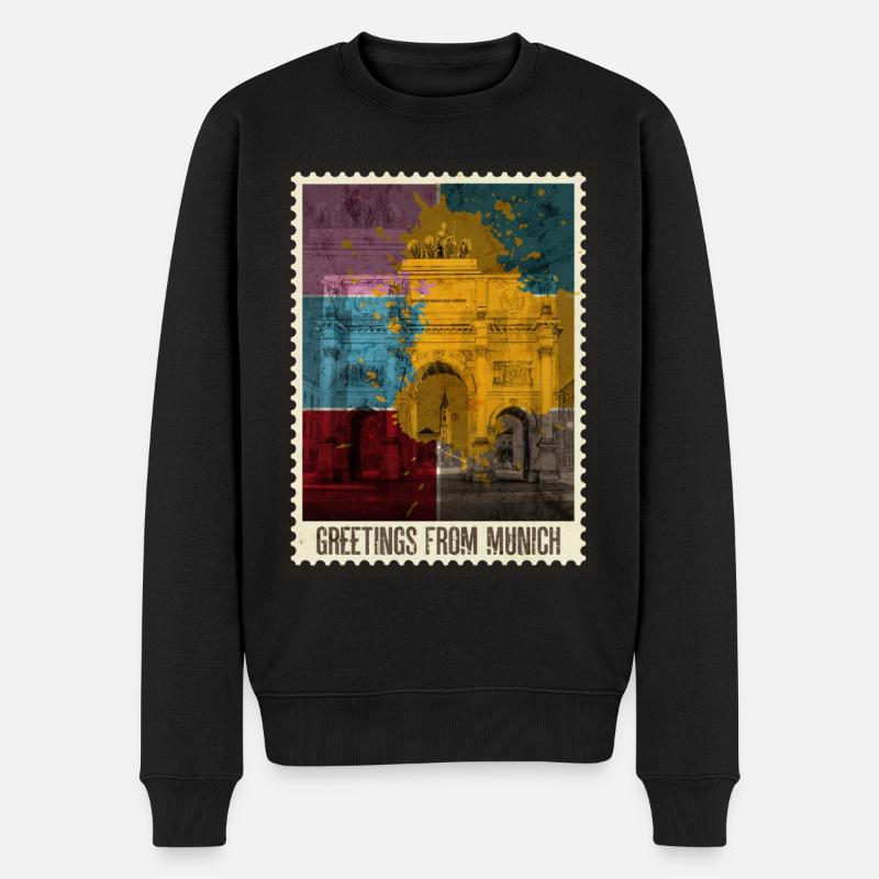 München Deutschland Stadt Skyline Briefmarke - Männer Premium Bio Pullover - Schwarz