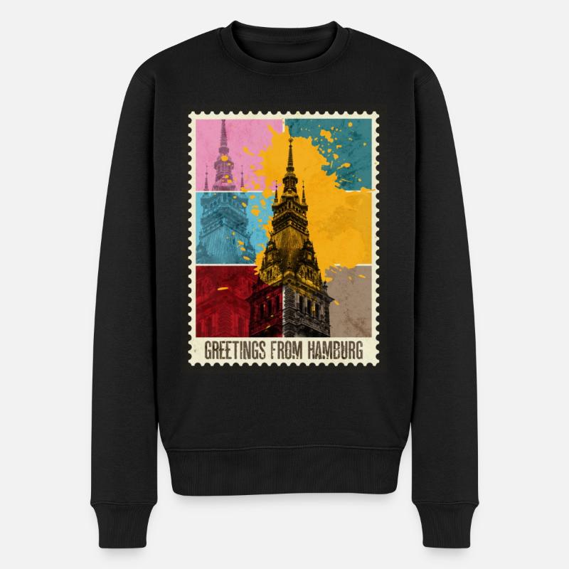 Hambourg Allemagne City Skyline Stamp - Pull Premium bio Homme - noir